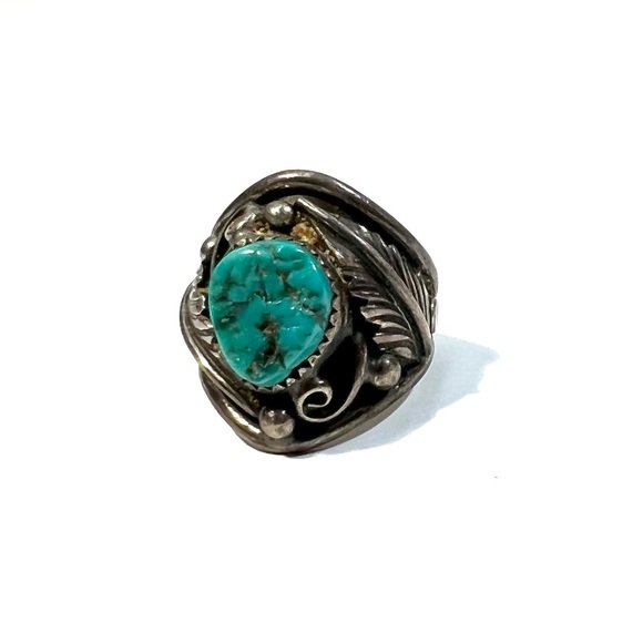 Vintage Sterling Silver Native American Turquoise Feather Ring size 7 - Picture 5 of 10
